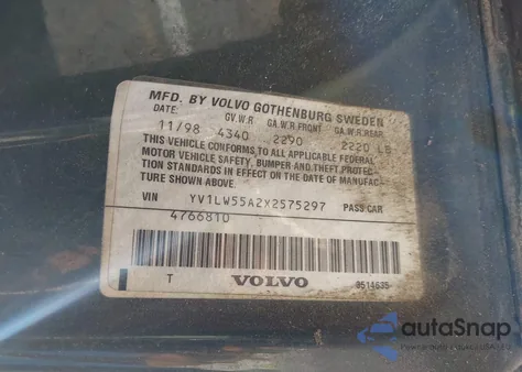 1999 Volvo V70 из США, поврежденный, VIN YV1LW55A2X2575297